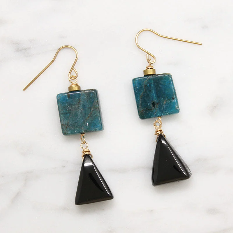 Ladies Beaded Drop Earrings -Graphic Apatite & Onyx Earrings by Brin