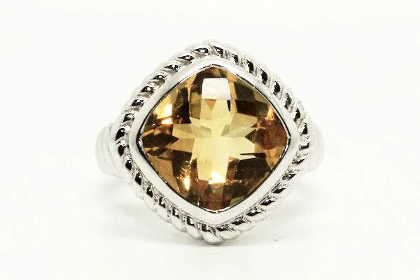 Ladies Subtle Charm Rings -Citrine Rope Silver Ring