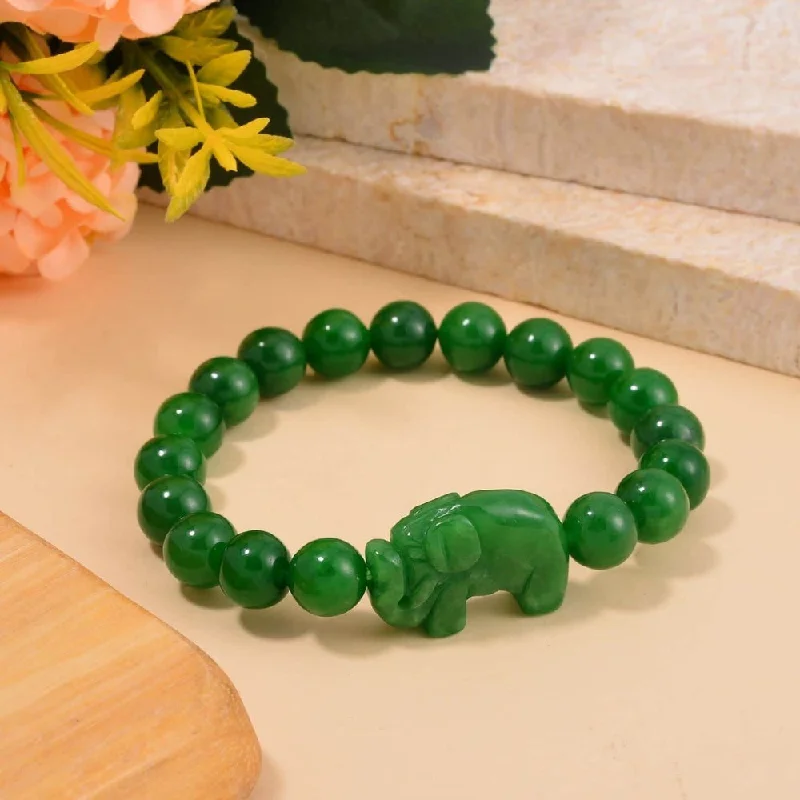 Ladies Bracelets Artful Glow-Green Jade Carved Bead Bracelet