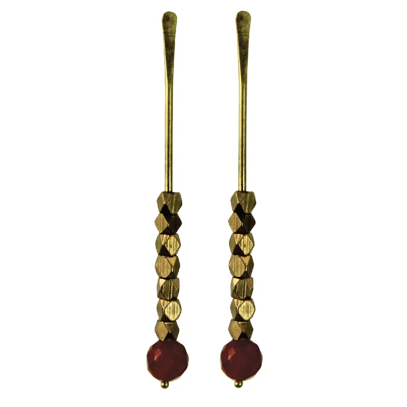 Ladies Bezel Stone Rings -Bodhi Post Earring with Carnelian, Brass Beads