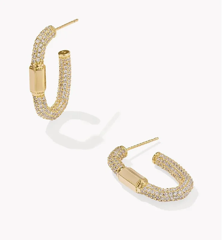 Ladies Galaxy Cluster Earrings -Kendra Scott : Emery Hoop Earrings - Gold White Crystal