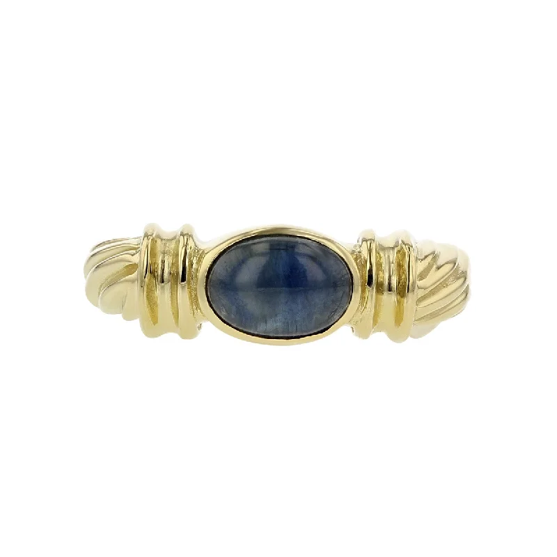 Ladies Baroque Pearl Rings -14K Oval Dark Blue Sapphire Solitaire Ring