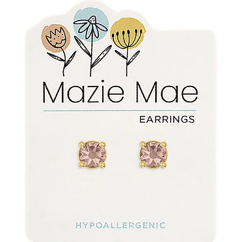 Ladies Personalized Initial Earrings -Center Court : Gold Vintage Rose Solitaire Mazie Mae Earrings