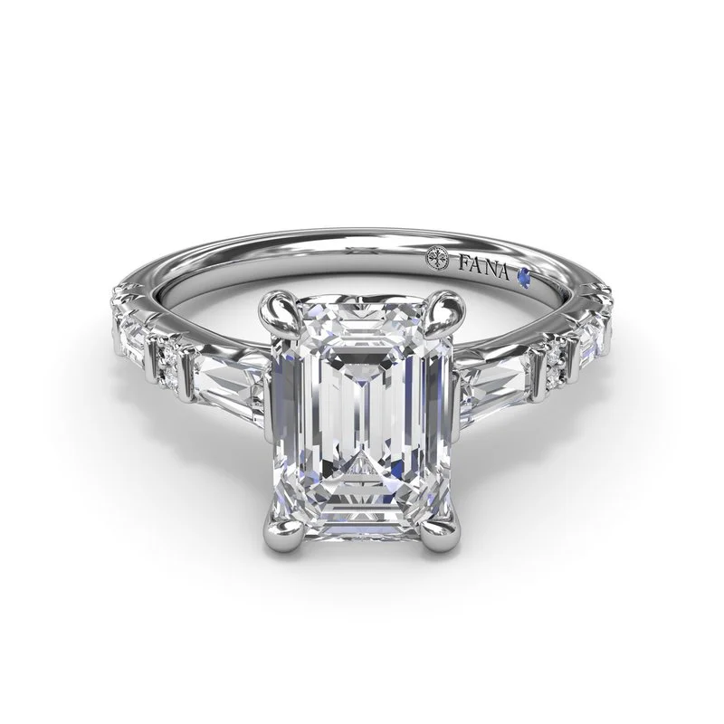 Ladies Tribal Engagement Rings -Alternating Baguette and Round Diamond Engagement Ring S4220