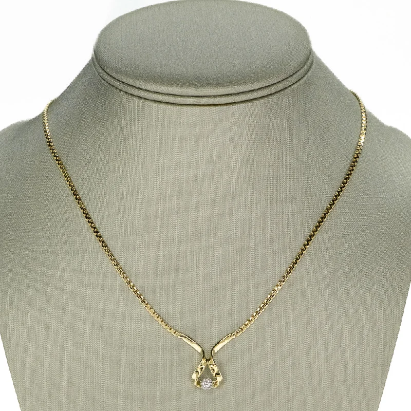 Ladies Necklaces with Leaf Glow-0.1ct Round Diamond Solitaire 16" Necklace in 14K Yellow Gold