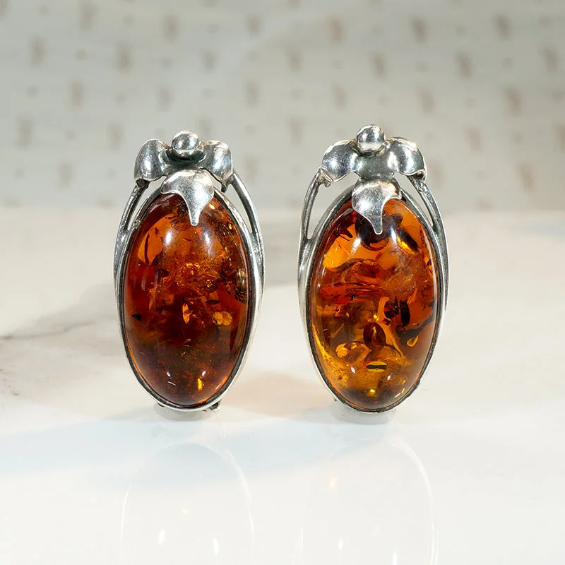 Ladies Diamond Drop Earrings -Enchanting Amber in Sculpted Sterling Earrings