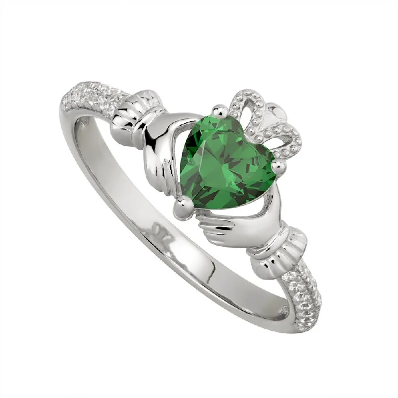 Ladies Phoenix Feather Rings -MAY Birthstone Sterling Silver Claddagh Ring S-S21062-5