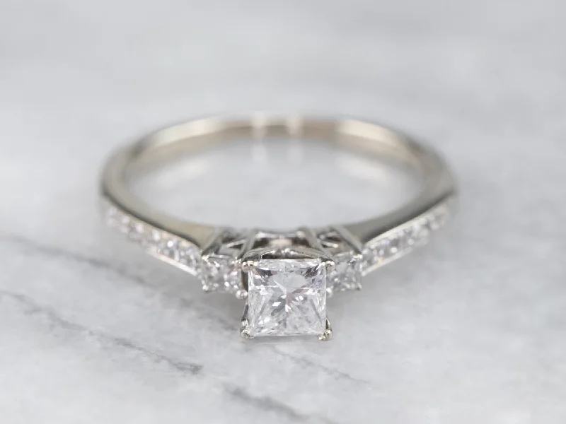 Ladies Domed Engagement Rings -Modern White Gold Princess Cut Diamond Engagement Ring