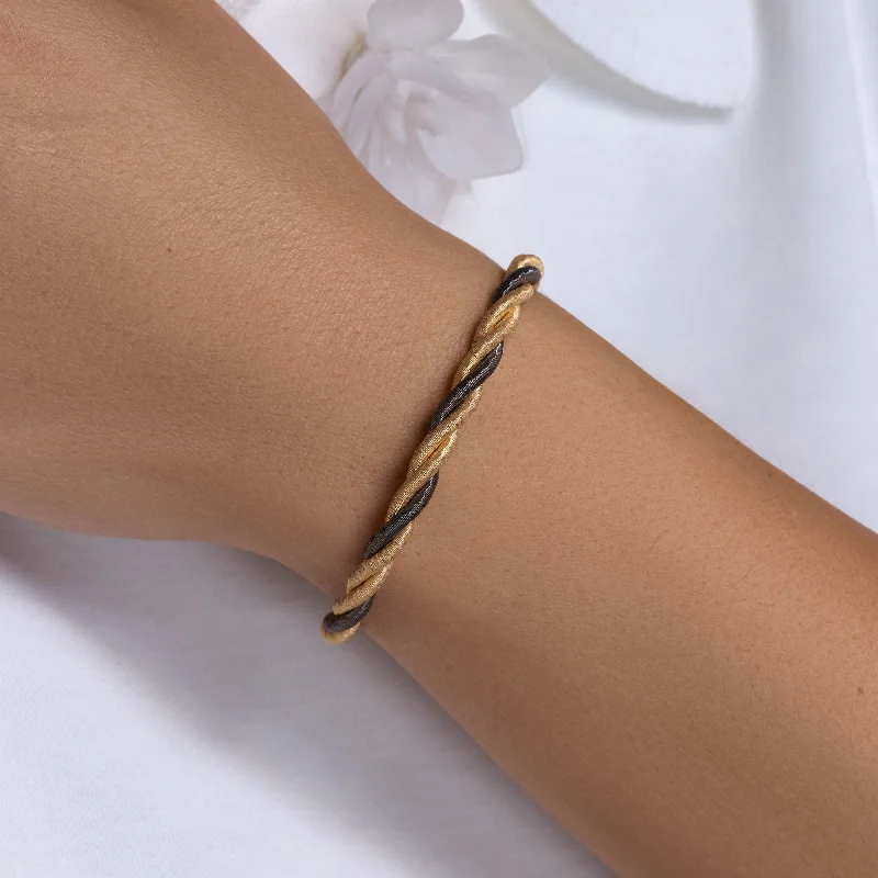 Ladies Bracelets with Anchor Glow-Silver 925 Black Rhodium Gold Plated Twist Rope Italian Bracelet - ITB00008BLK-GP