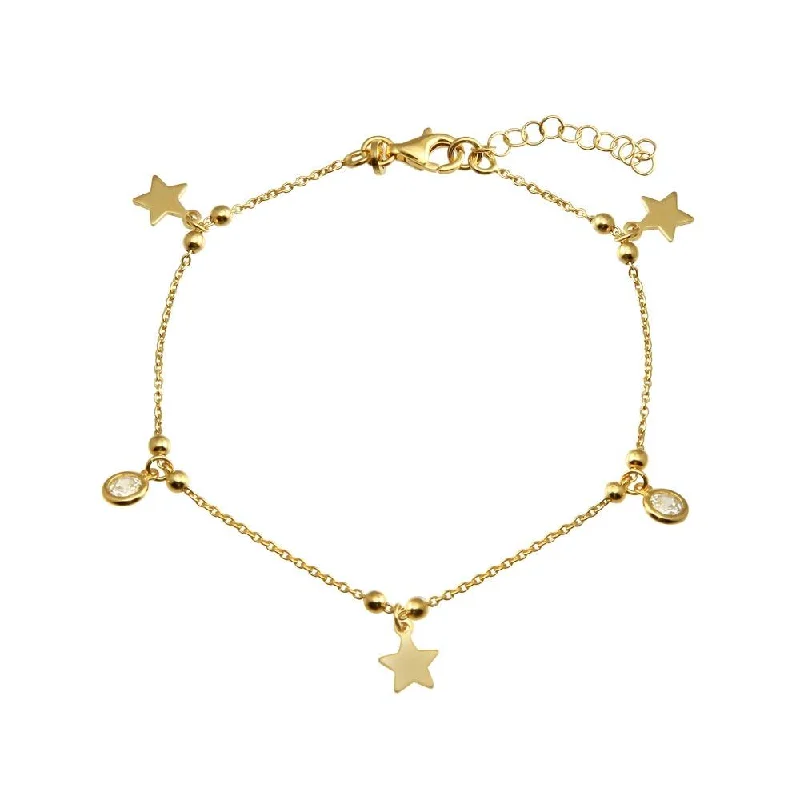 Ladies Bracelets for Dance Shine-Gold Plated 925 Sterling Silver Star and Clear CZ Bracelet - ARB00063GP