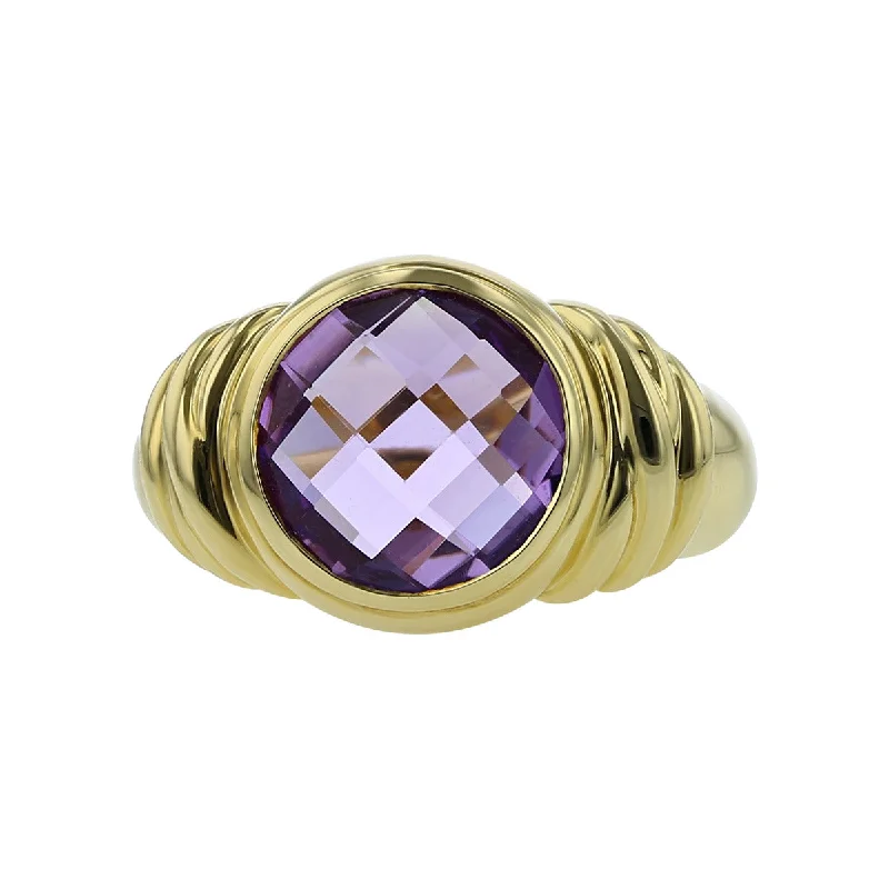 Ladies Designer Label Rings -14K Yellow Gold Bezel-Set Faceted Amethyst Ring