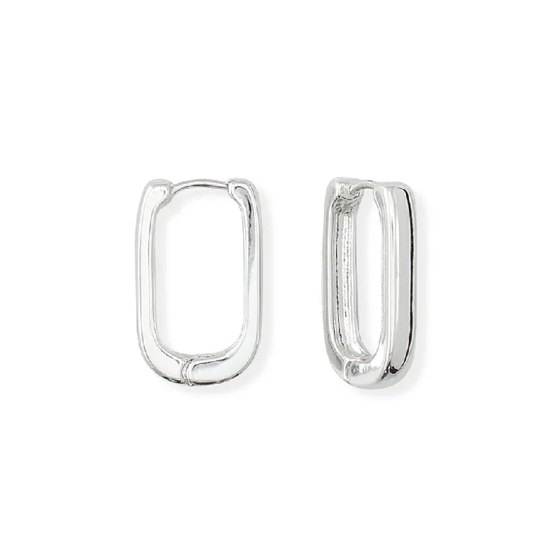 Ladies Wide Hoop Earrings -Periwinkle by Barlow : Polished Silver Huggies - Earrings