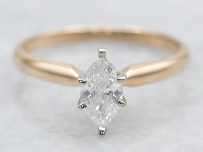 Ladies Flush Set Engagement Rings -Marquise Cut Diamond Solitaire Engagement Ring