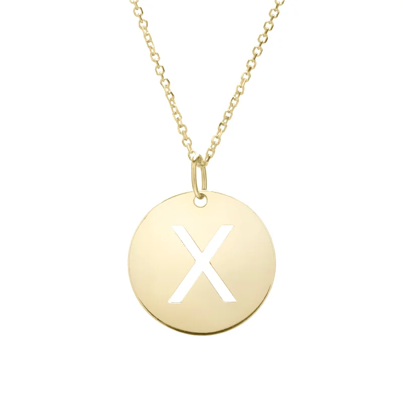 Ladies Necklaces with Moss Malachite-14K Gold Disc Initial X Necklace