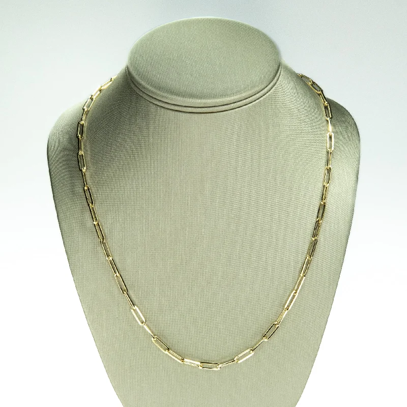 Ladies Necklaces with Green Rosasite-New 3.8mm Wide Oval Paperclip Link 20" Chain Necklace in 14K Yellow Gold