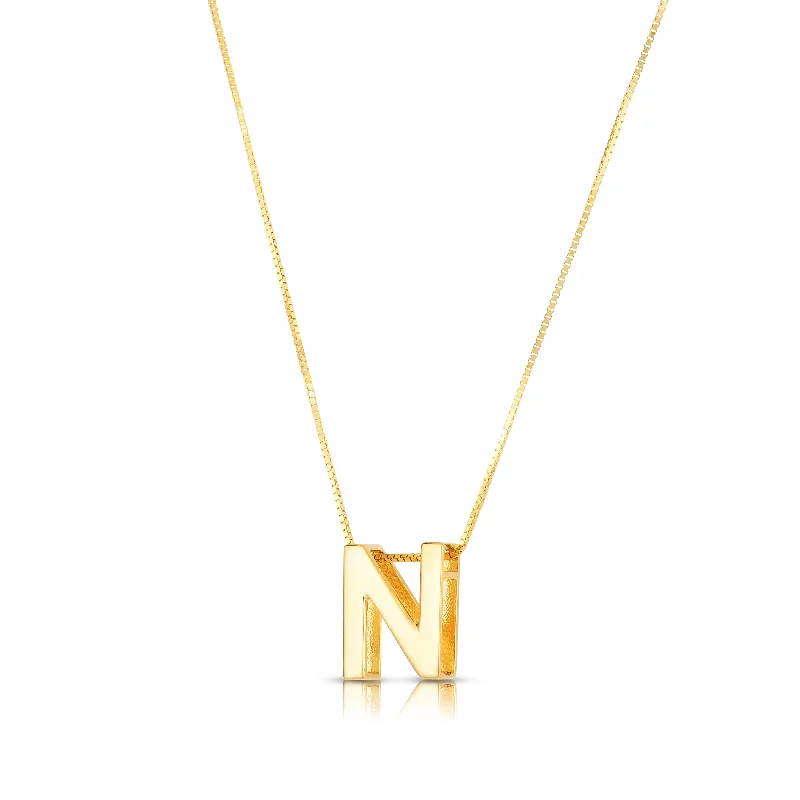 Ladies Necklaces with Tree Glow-14K Gold Block Letter Initial N Necklace