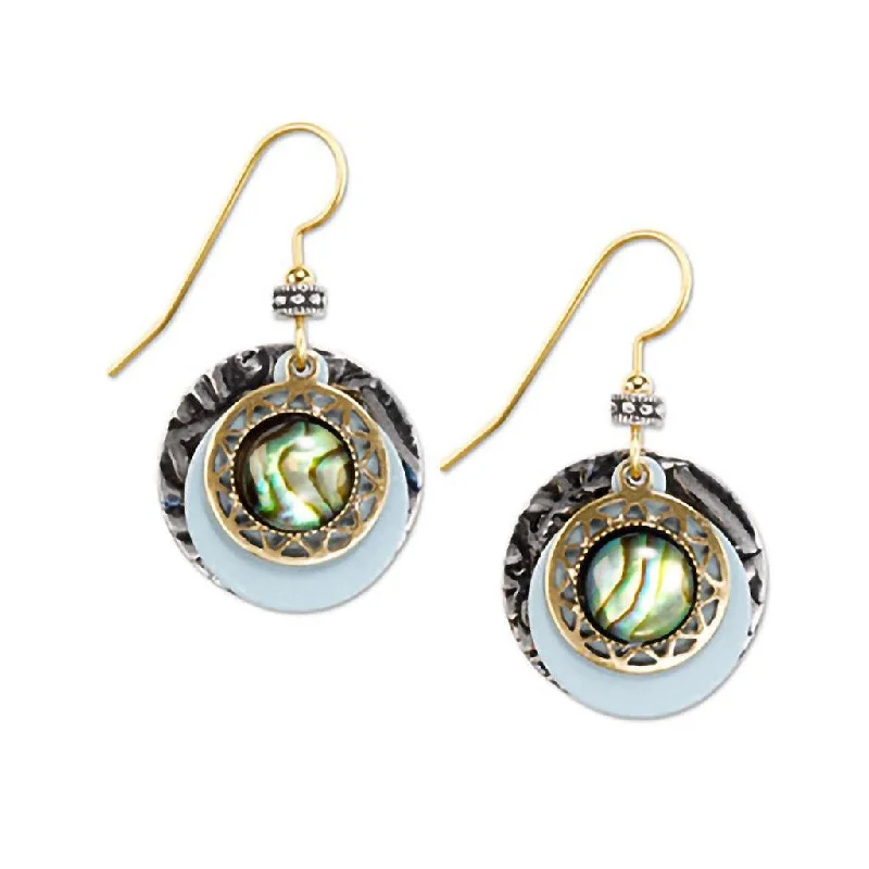 Ladies Yellow Citrine Earrings -Silver Forest Earrings - Genuine Abalone with Layered Disks Dangle Earrings