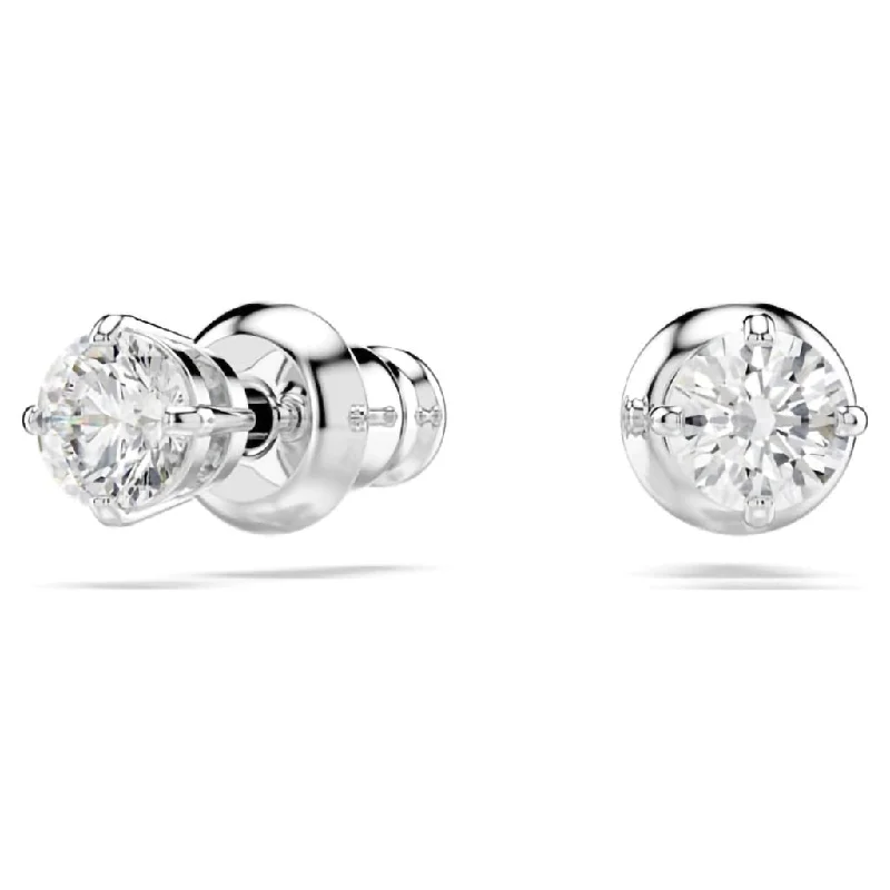 Ladies Elegant Fine Earrings -Swarovski : Attract Stud Earrings- Round CZ in White