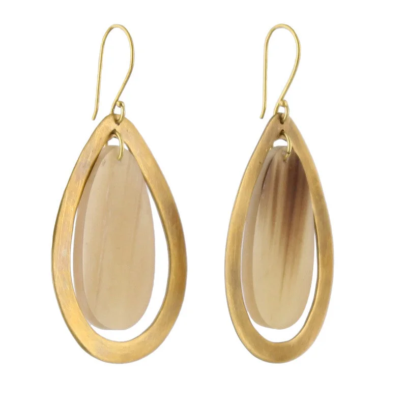 Ladies Desert Sand Rings -Banjar Floating Teardrop Earring - Light Horn, Brass