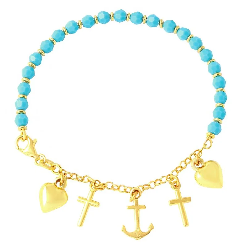 Ladies Bracelets with Gold Milarite-Silver 925 Gold Plated Charm Bracelet with Turquoise Beads - ARB00028GP