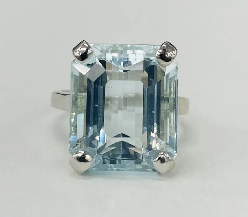 Ladies Black Stone Rings -Vintage Aquamarine Statement Ring