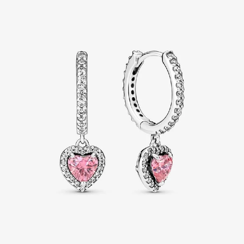 Ladies Matte Finish Earrings -PANDORA : Sparkling Halo Heart Hoop Earrings