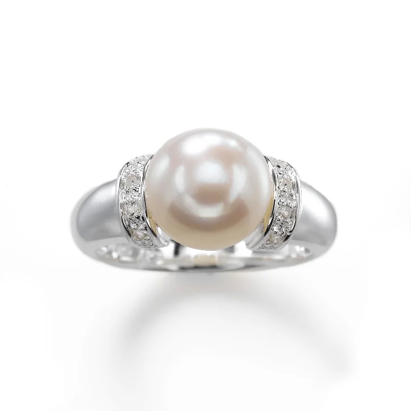 Ladies Resin Crafted Rings -Freshwater Cultured Pearl and White Topaz Ring, Sterling Silver