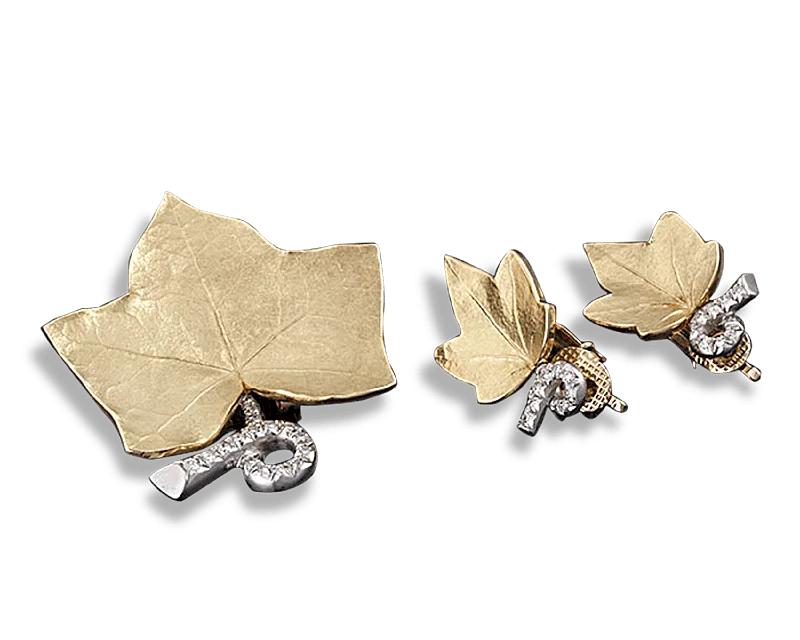 Ladies Threader Style Earrings -Cartier Leaf Pin and Earring Suite