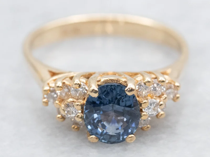 Ladies Sculptural Engagement Rings -Oval-Cut Sapphire and Diamond Engagement Ring