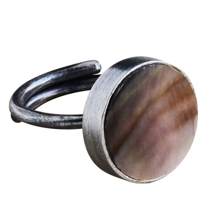 Ladies High Polish Rings -Penny Ring, Silver, Mother of Pearl - Dark