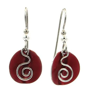 Ladies Wide Hoop Earrings -Silver Forest Earrings Silver Coil on Red Round