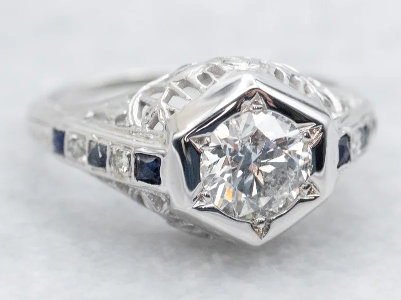 Ladies Name Engagement Rings -Art Deco Diamond and Sapphire Engagement Ring