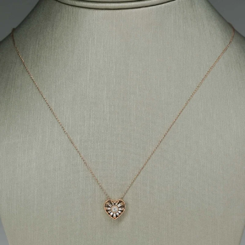 Ladies Necklaces with Flame Glow-Emmy London Diamond Heart Pendant in 10K Rose Gold with 18" 14K Chain Necklace