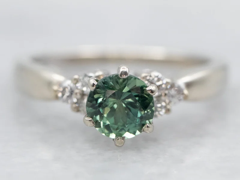 Ladies Cluster Engagement Rings -Green Sapphire and Diamond Engagement Ring