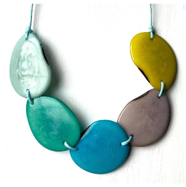 Ladies Necklaces with Ocean Larimar-Tagua Zesty Five Bead Necklace