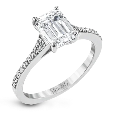 Ladies Cluster Engagement Rings -Emerald-Cut Engagement Ring In 18k Gold With Diamonds LR2507