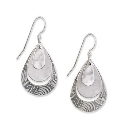 Ladies Woodland Tone Earrings -Silver Forest Earrings Silver Triple Layer Teardrops