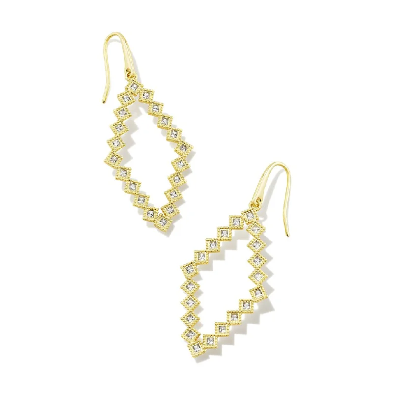 Ladies Opal Stone Earrings -Kendra Scott : Kinsley Gold Open Frame Earrings in White Crystal