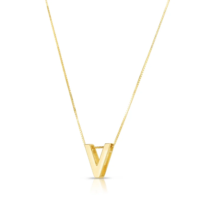 Ladies Necklaces for Aunt Spark-14K Gold Block Letter Initial V Necklace