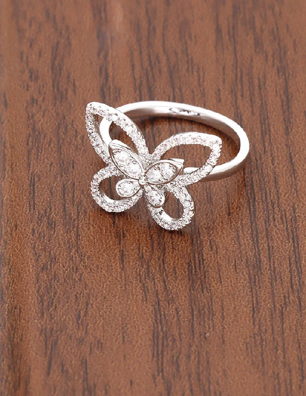 Ladies Artisan Handmade Rings -Designer Zirconia Butterfly Adjustable Finger Ring