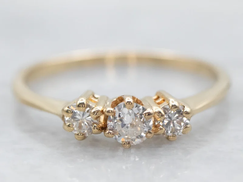 Ladies Fantasy Engagement Rings -Yellow Gold European Cut Diamond Engagement Ring with Diamond Accents