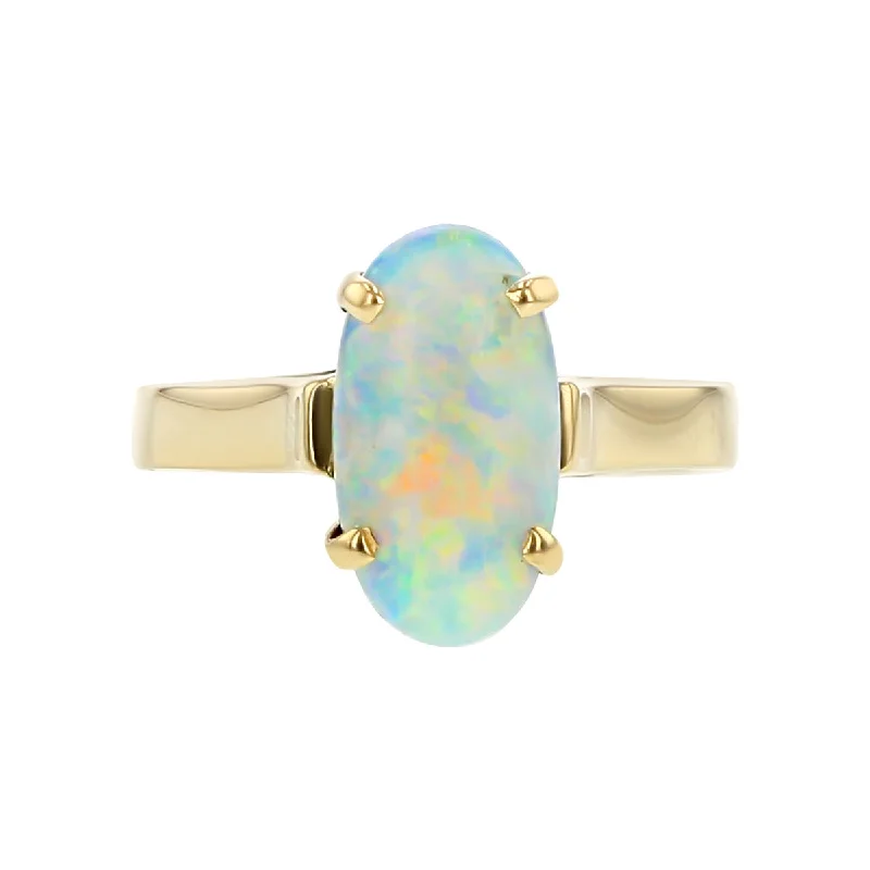 Ladies Zodiac Sign Rings -14K Yellow Gold Oval Cabochon Opal Ring