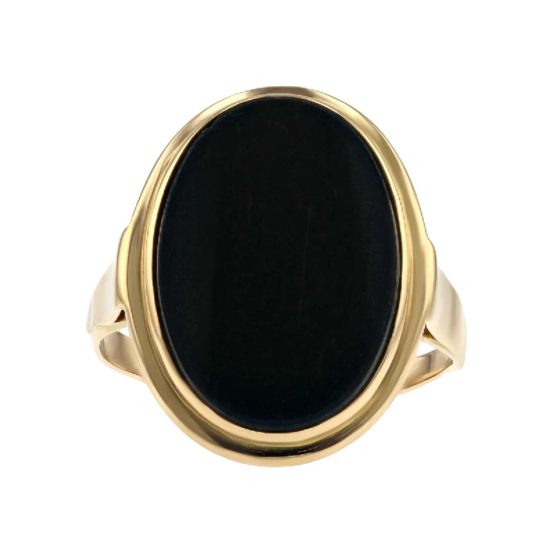 Ladies Value Band Rings -14K Yellow Gold Black Onyx Oval Signet Ring