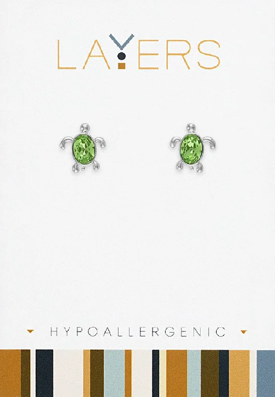 Ladies Mystical Moon Earrings -Silver Chrysolite Turtle Stud Layers Earrings