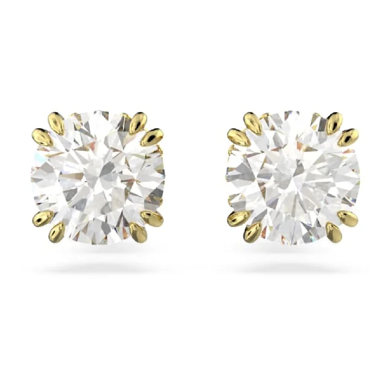 Ladies Luxe Gem Earrings -Swarovski : Stella Stud Earrings in White - Round Cut, Gold