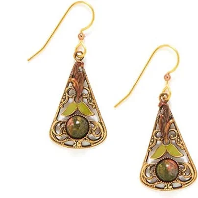 Ladies Planet Orbit Earrings -Silver Forest Soft Filigree and Unikite Earrings