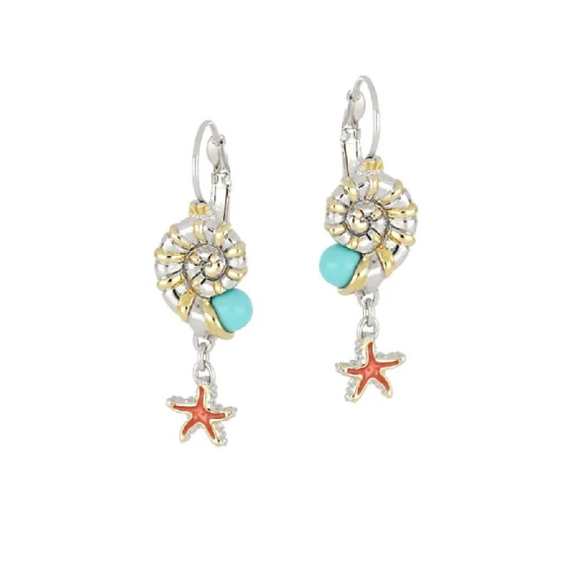 Ladies Uneven Design Earrings -John Medeiros : Caraíba Collection Nautilus & Starfish French Wire Earrings