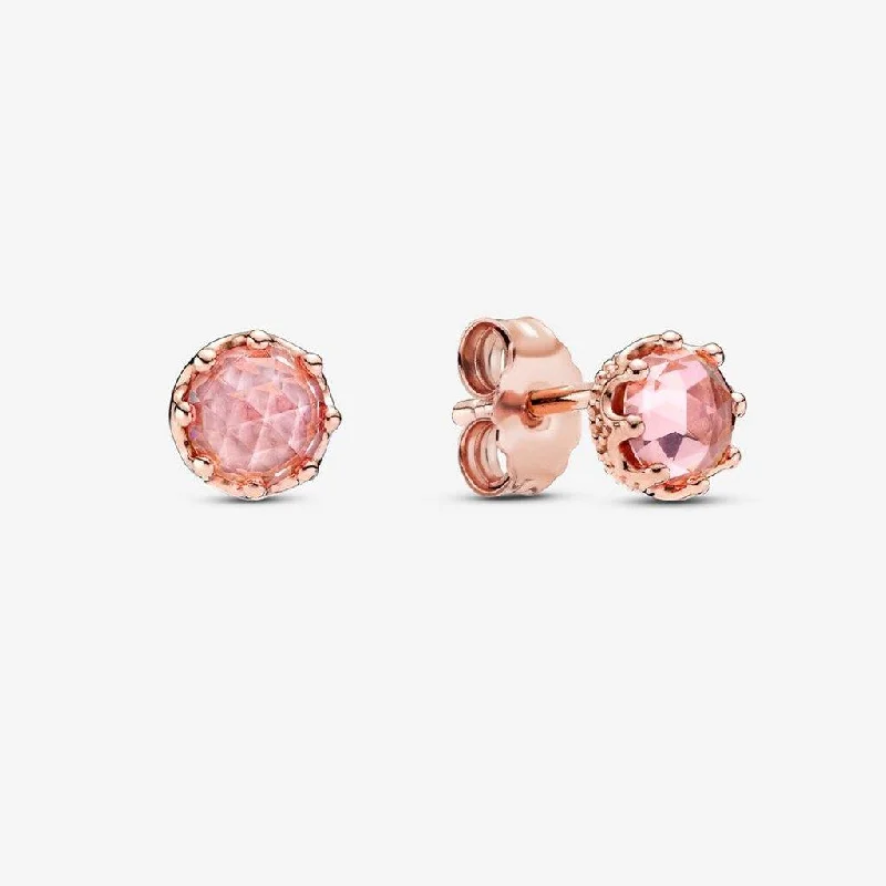 Ladies Ceramic Tile Earrings -PANDORA : Pink Sparkling Crown Stud Earrings