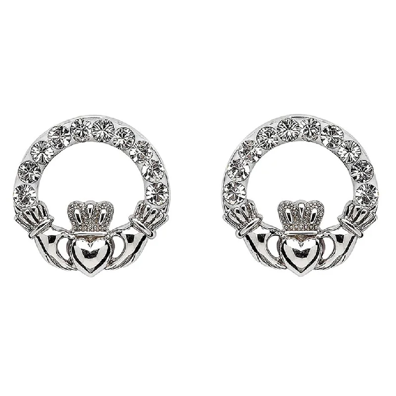 Ladies Planet Orbit Earrings -Shanore : Silver Claddagh Earrings With Crystals