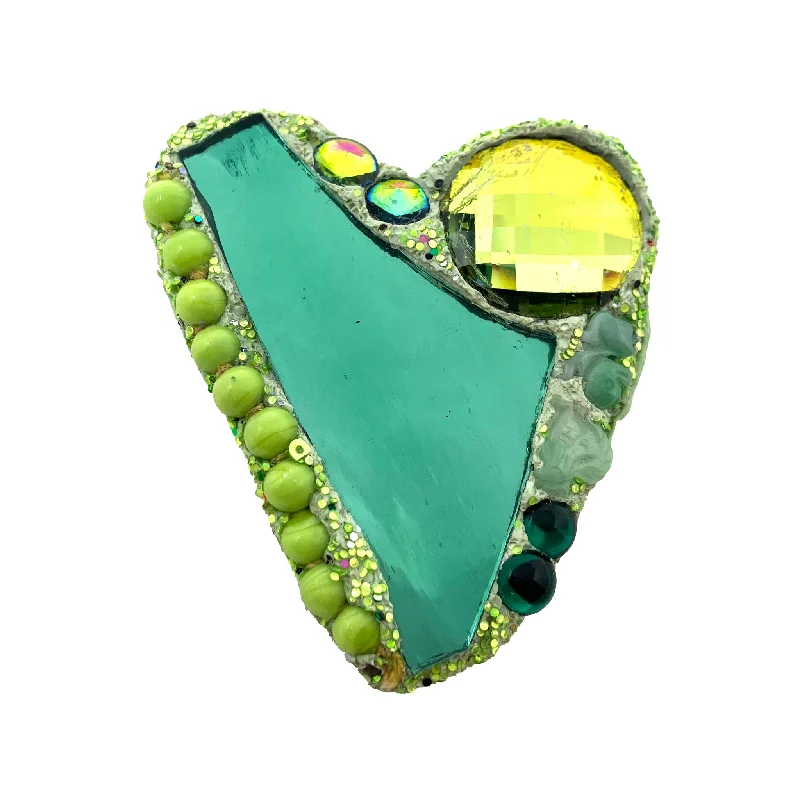 Ladies Black Stone Rings -"SPRING?" SHIMMERING GREEN HEART, 2022